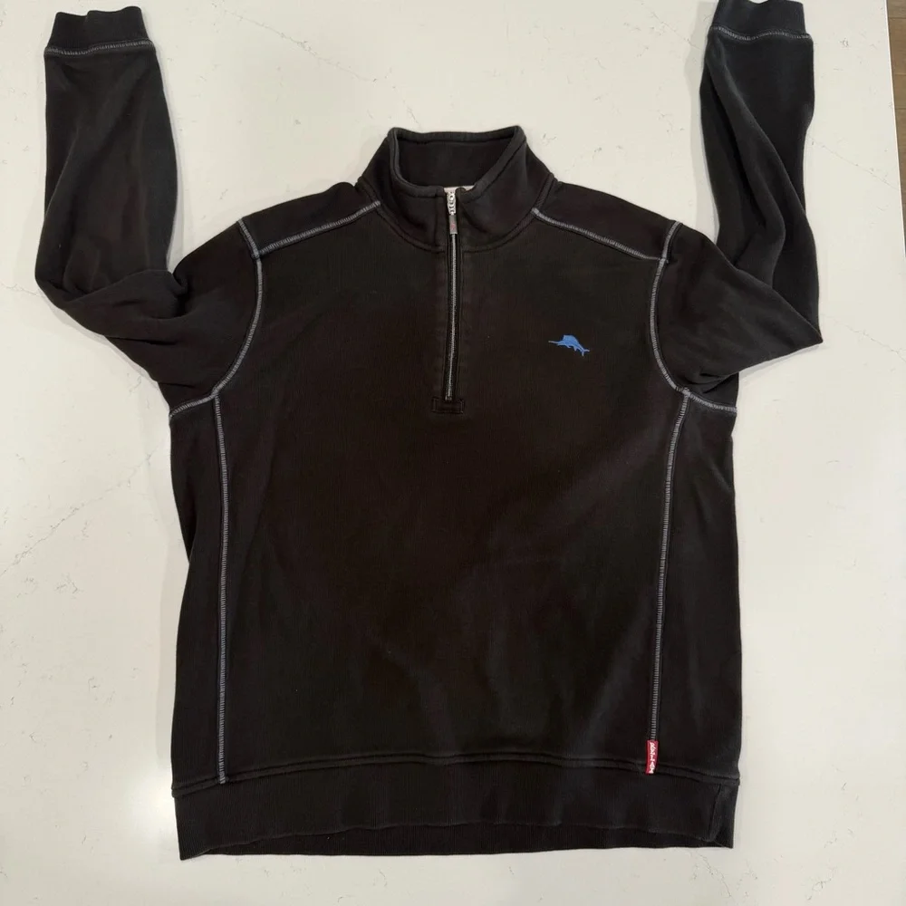 Tommy Bahama Men’s Antigua Cove Half Zip Sweatshirt Black - Large